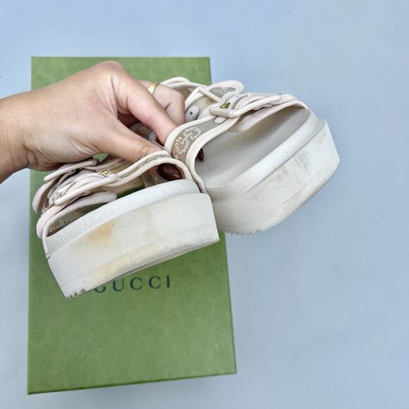 Gucci Nude Crystal Mesh Double Strap Sandals Size 38 EU - Picture 13 of 14